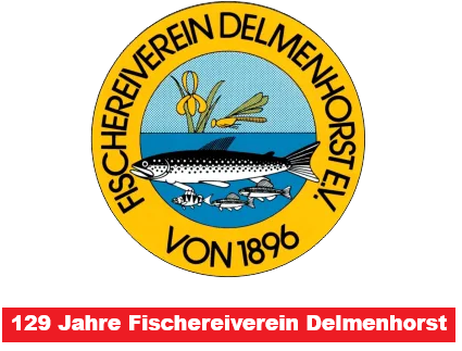 Logo vom Fischereiverein Delmenhorst e.V. von 1896 mit zusätzlichem Text "129 Jahre Fischereiverein Delmenhorst"