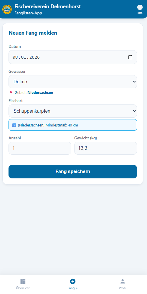 Fang eintragen App Screenshot