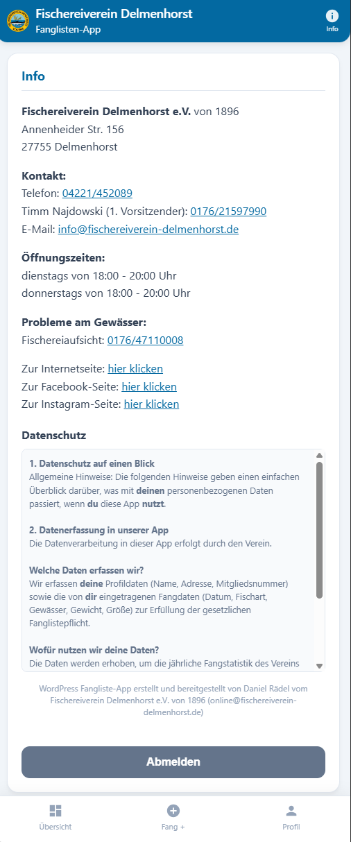 Info Bereich App Screenshot